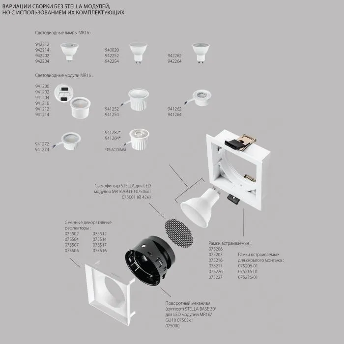 Рамка квадратная встраиваемая для светодиодных модулей 0750xx STELLA Lightstar 075216 | Дом Декора