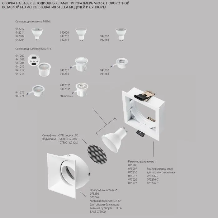Рамка квадратная встраиваемая для светодиодных модулей 0750xx STELLA Lightstar 075216 | Дом Декора