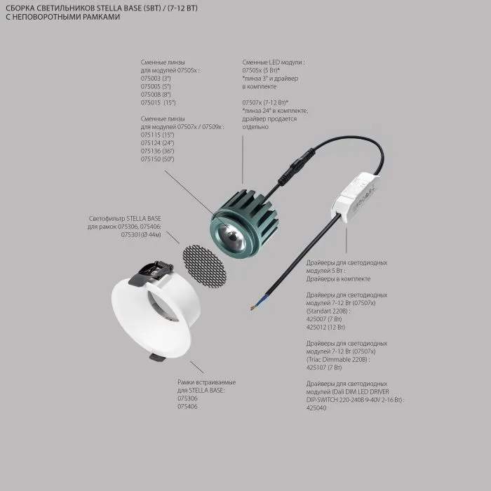 Рамка встраиваемая прямая к 07505x и 07507х STELLA BASE Lightstar 075406 | Дом Декора